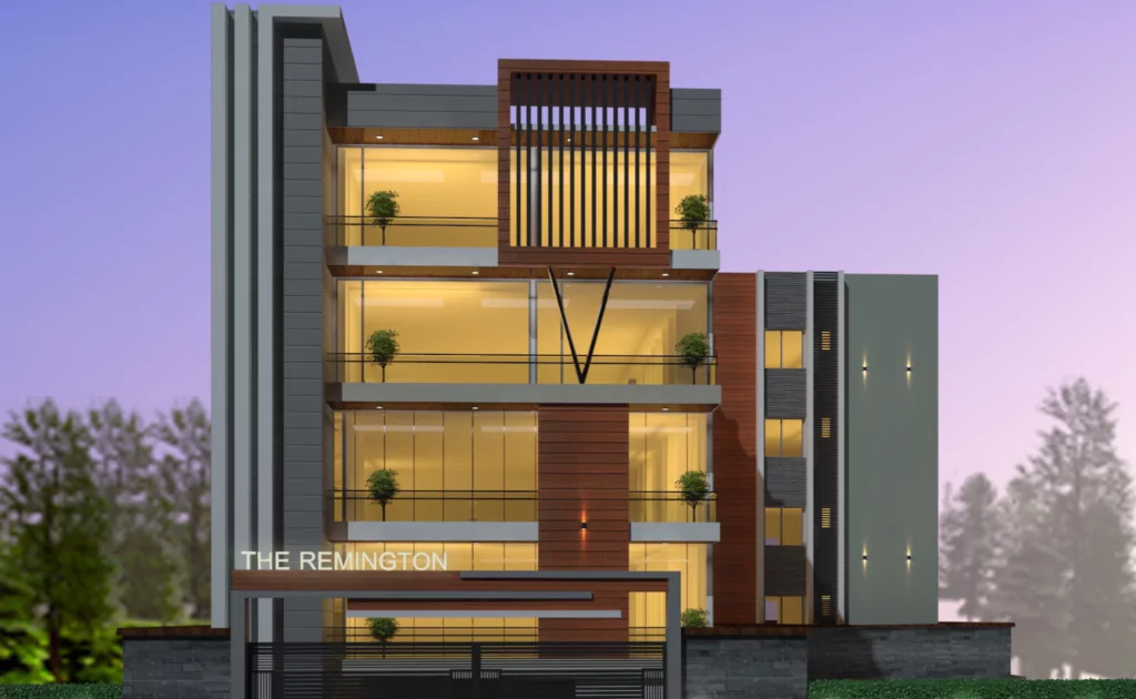 The Remington architectural facade — 3 & 4 BHK in Malleshwaram, Bangalore by Naga Constructions